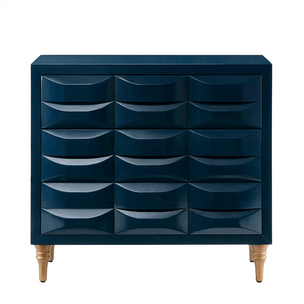 Gloss Wood Finish 3-Drawer Chest, Navy Blue (Ltl)