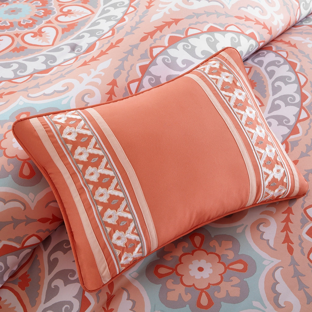 Boho Medallion Complete Comforter & Sheet Set, Coral