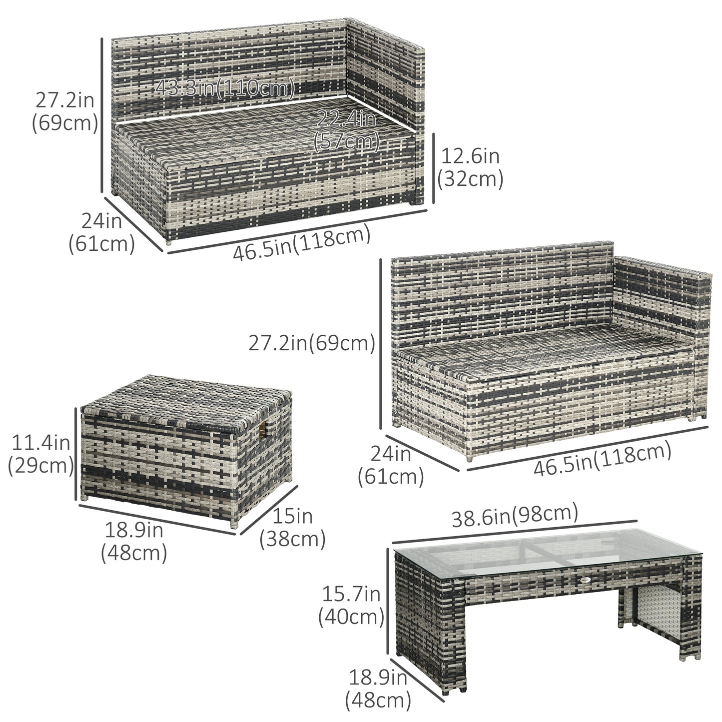 6pcs Garden Furniture Sofa Set, 8-Seater Outdoor Sofa Sectional with 3 Loveseat Wicker Sofa with Cushions