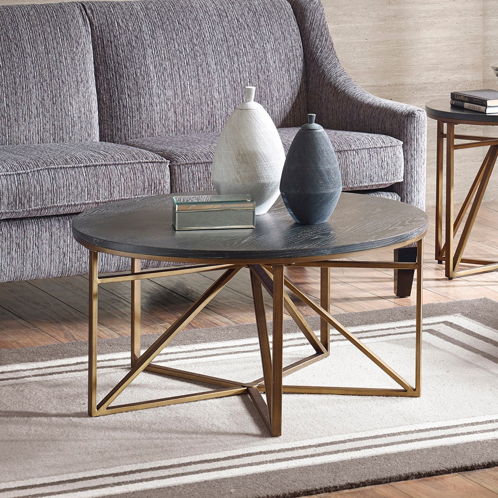 Antique Bronze Base Distressed Wood Top Coffee Table