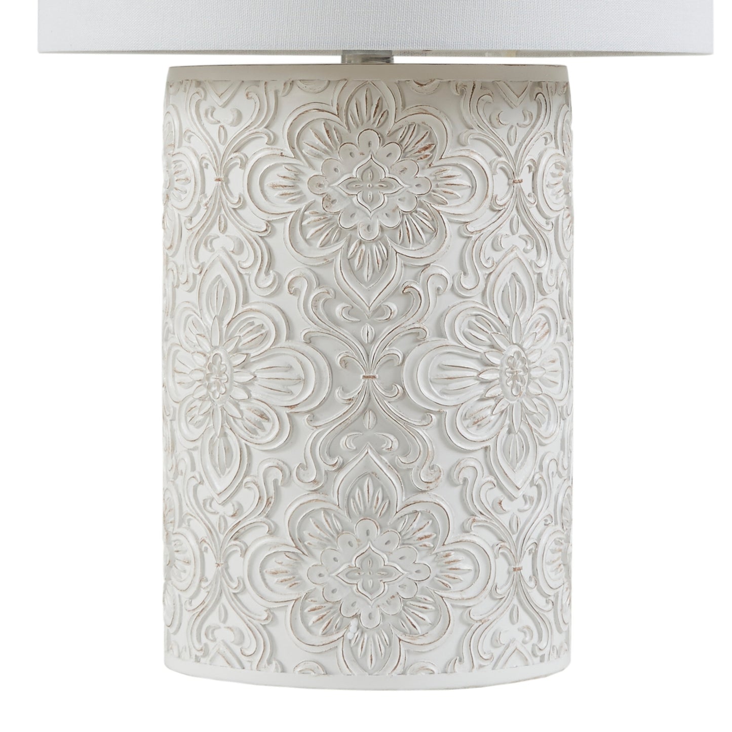 Dimmable Farmhouse Distressed Floral Table Lamp, Cream