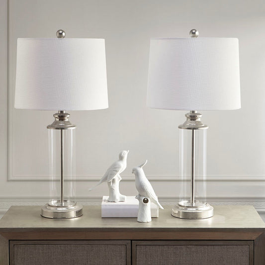 Clear Glass Base Table Lamp, Silver ( Set of 2 )