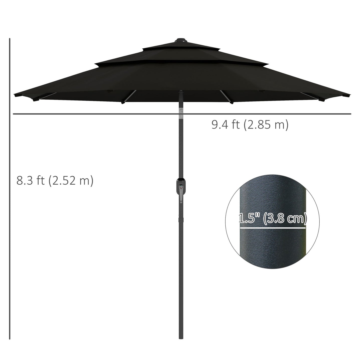 9FT 3 Tiers Patio Umbrella Parasol with Crank, Push Button Tilt for Deck, Backyard and Lawn, Black