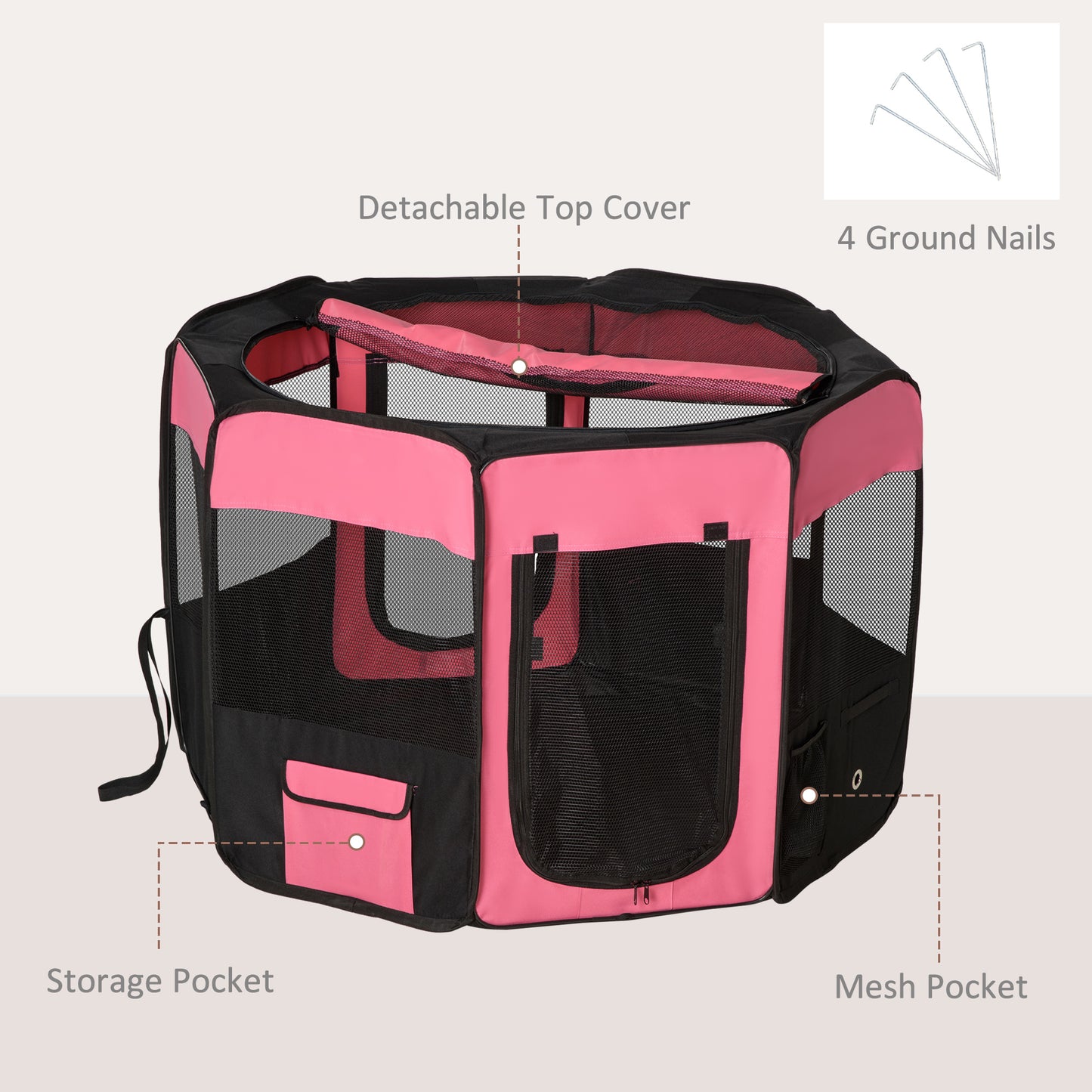 46-inch Pet Playpen Soft Exercise Puppy Dog Pen Portable Crate New Pink Carry Bag Included