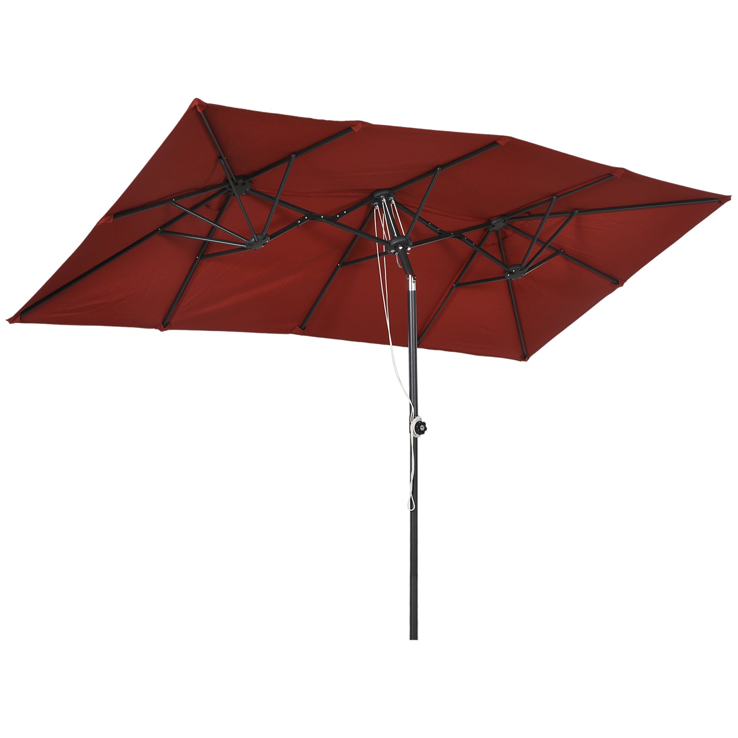 Double-Sided Patio Umbrella Parasol with Tilt, Adjustable Height, Vents and 12 Ribs, for Garden, Deck, Pool, Wine Red