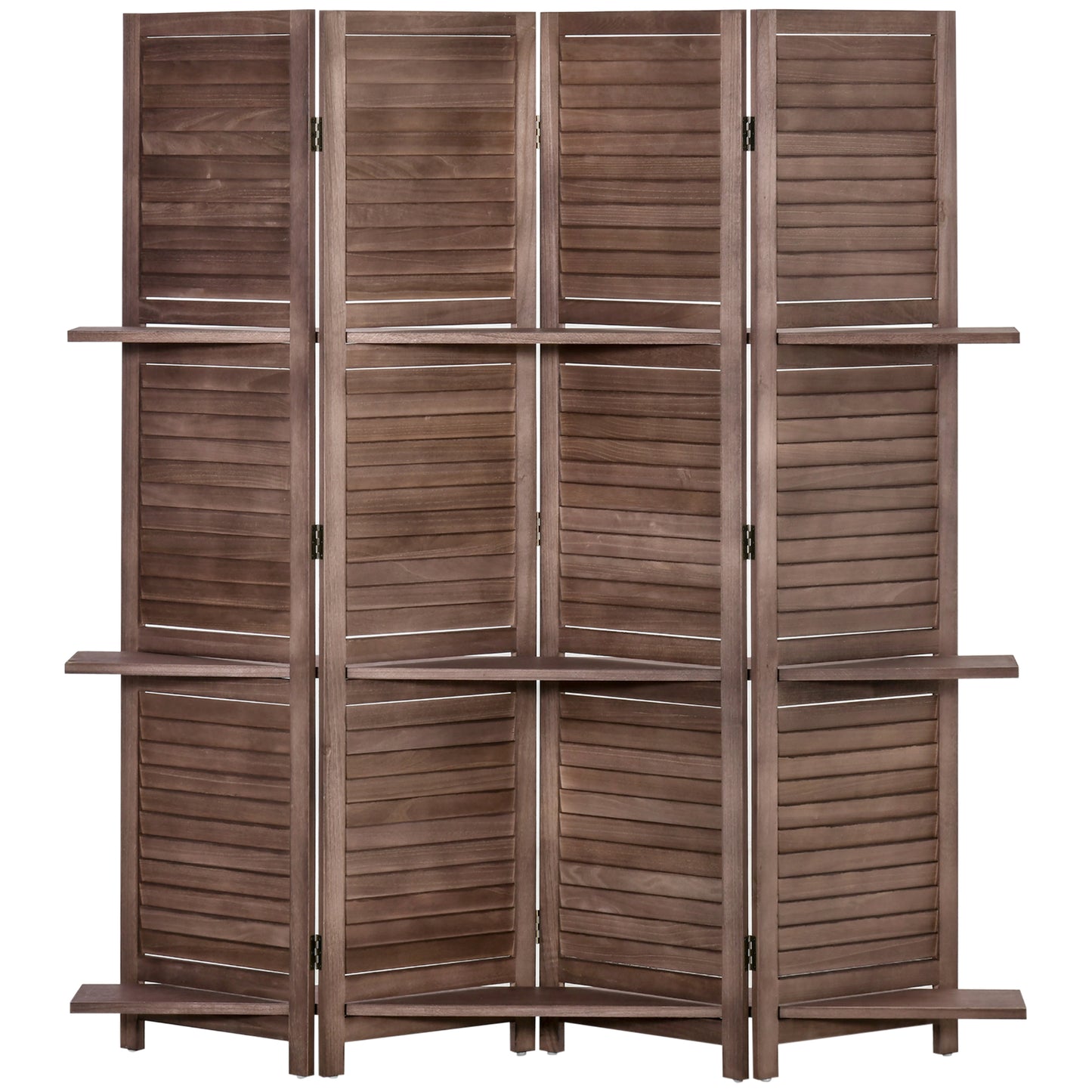 5.6' 4 Panel Room Divider, Folding Wall Divider, Indoor Privacy Screen for Home Office, Walnut Brown