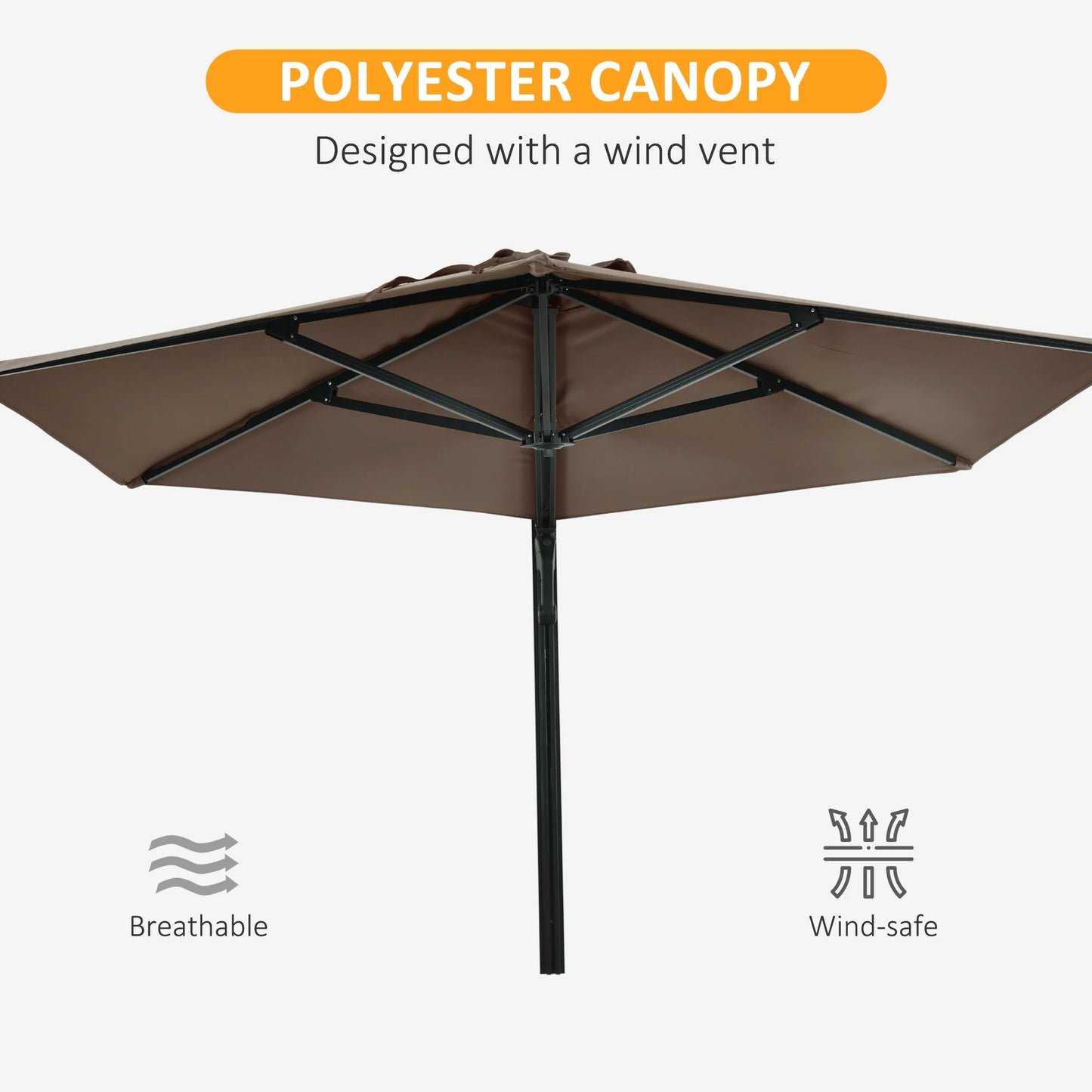 8 ft Wall Mounted Umbrella with 180° Rotatable Canopy, Khaki