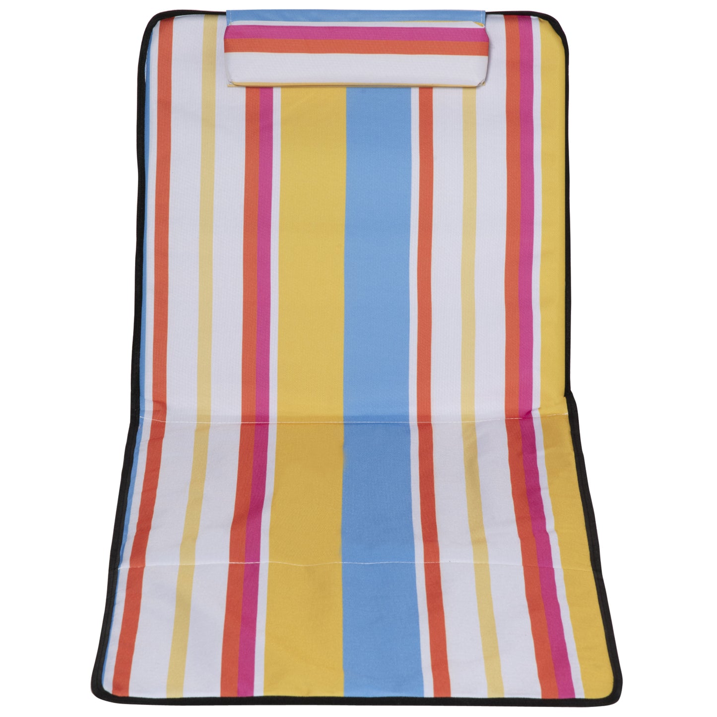 Set of 2 Beach Lounge Chair Sun Lounger Beach Mat, Padded Folding Ground Mat Lounge Chair w/Adjustable Back, Steel Frame, Head Pillow and Carry Bag for Backyard Lakeside, Colorful Stripes