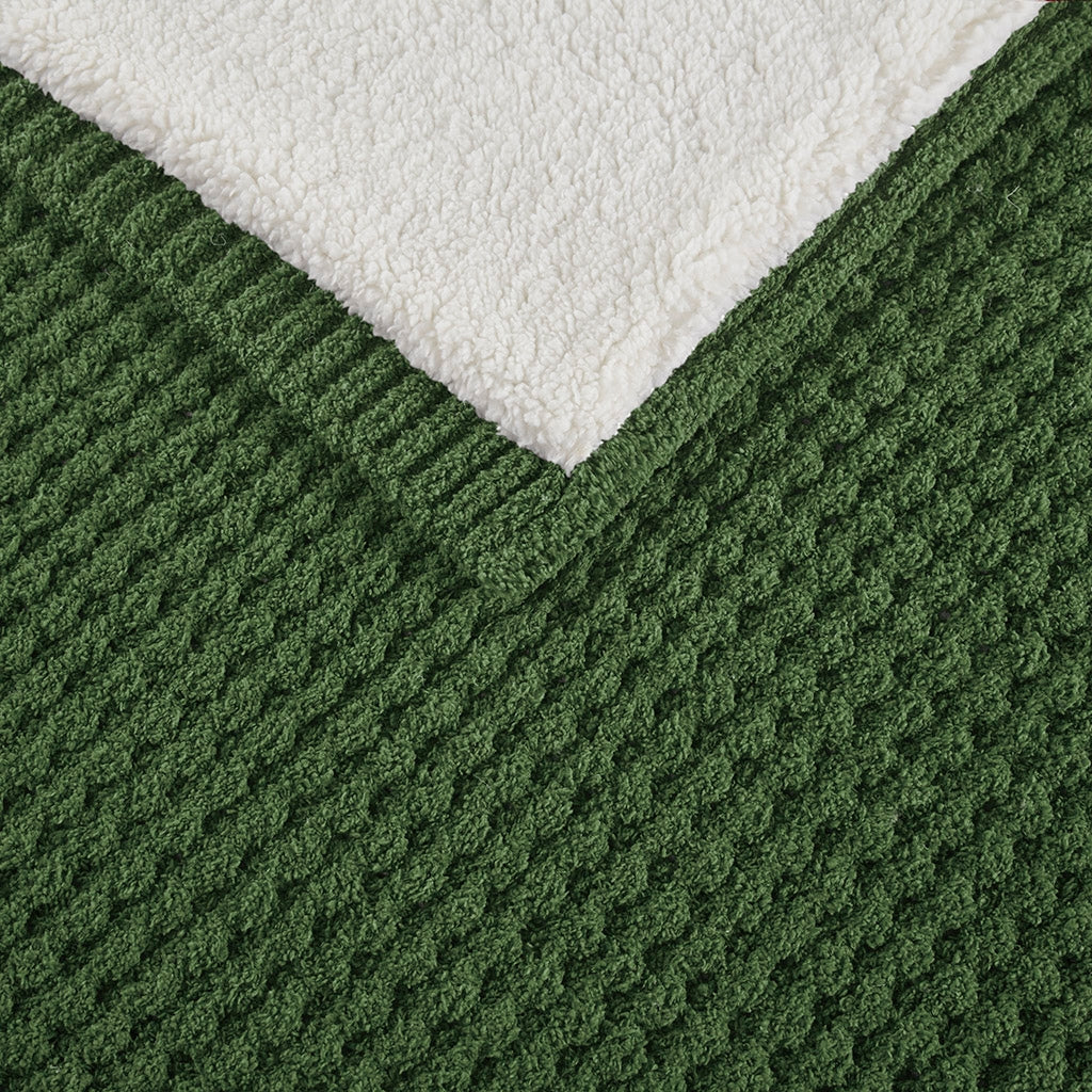 Sherpa Waffle Knit Chenille Throw, Green