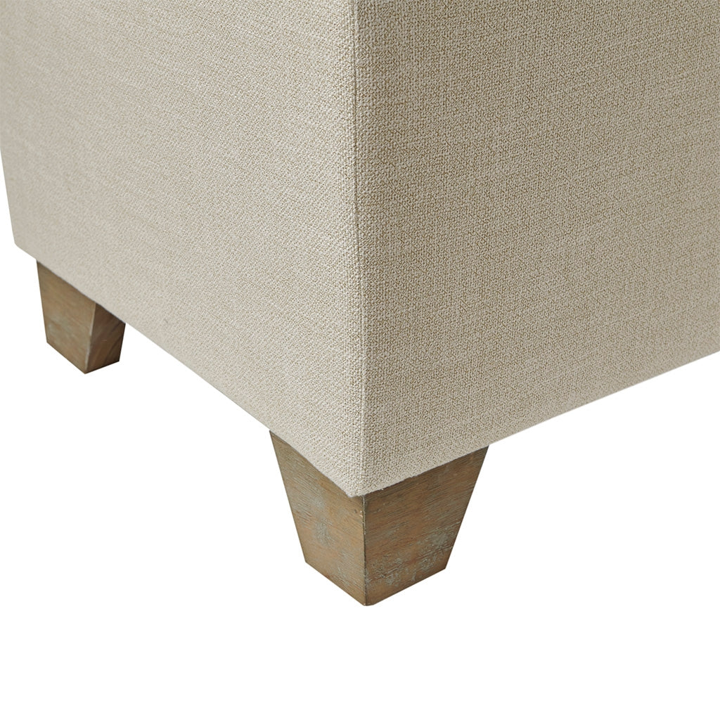 Upholstered Storage Bench Ottoman, Linen