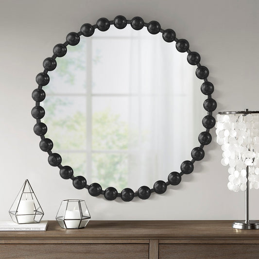 Round Iron Framed Wall Decor Mirror, Black 27"