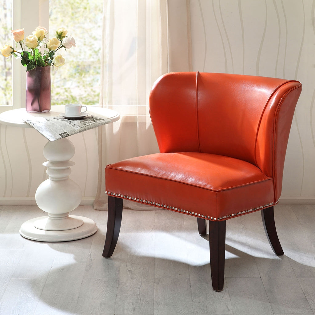 Faux Leather Concave Armless Accent Chair, Orange *