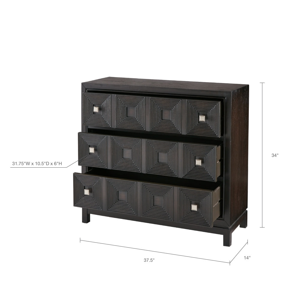 Modern Mid Century 3-Drawer Dresser Chest, Brown (Ltl)