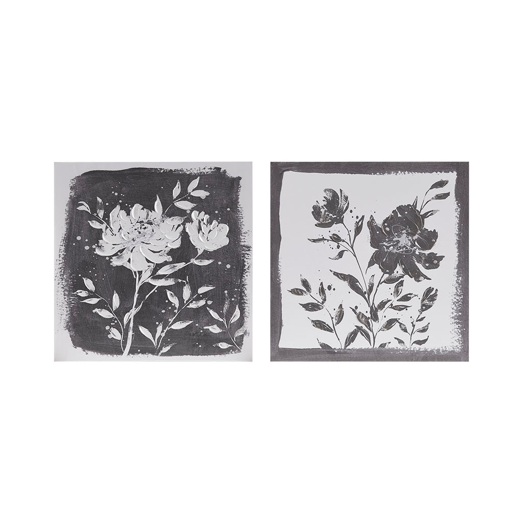 Floral Black and White Canvas Wall Art 2-Piece Set