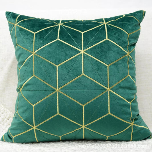 Gold Plaid Velvet Cushion Cover (18x18" - 45x45 cm) GREEN