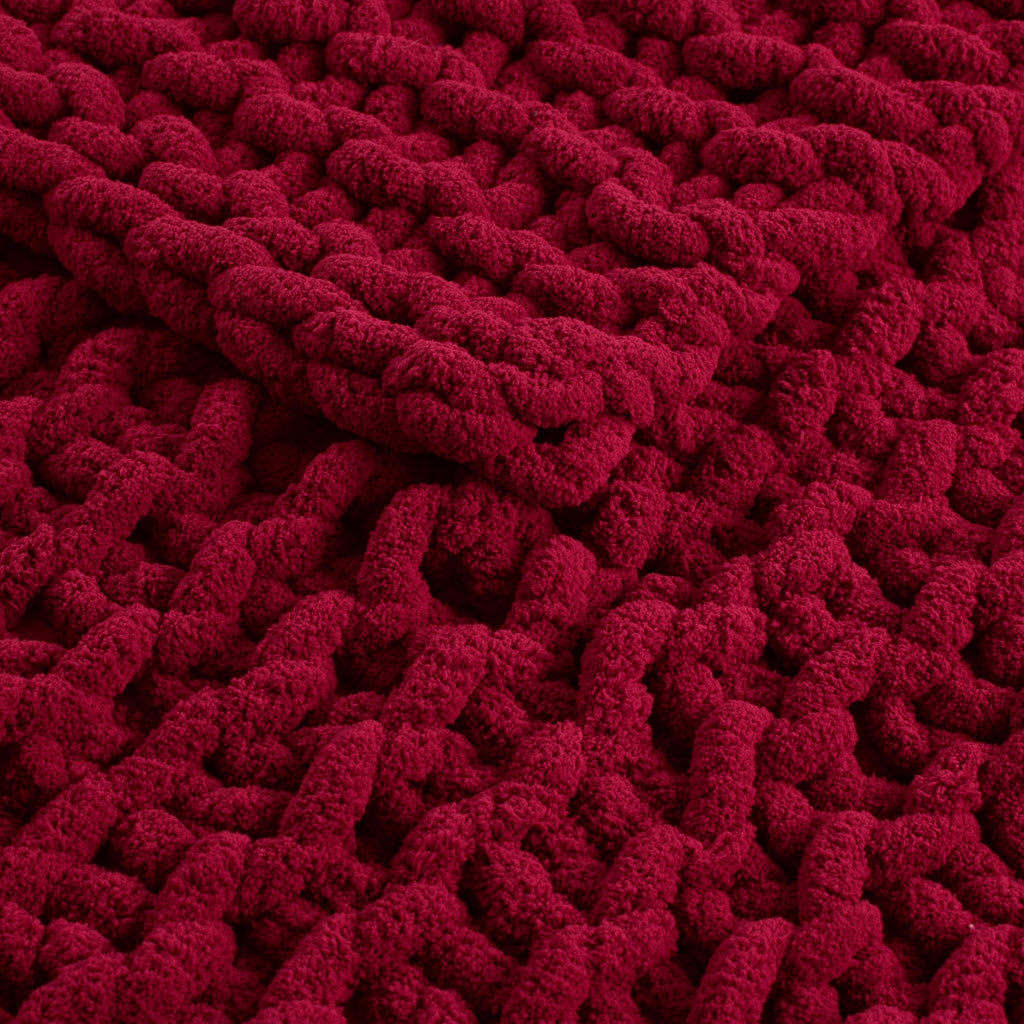 Handmade Chenille Chunky Knit Throw 50x60", Red