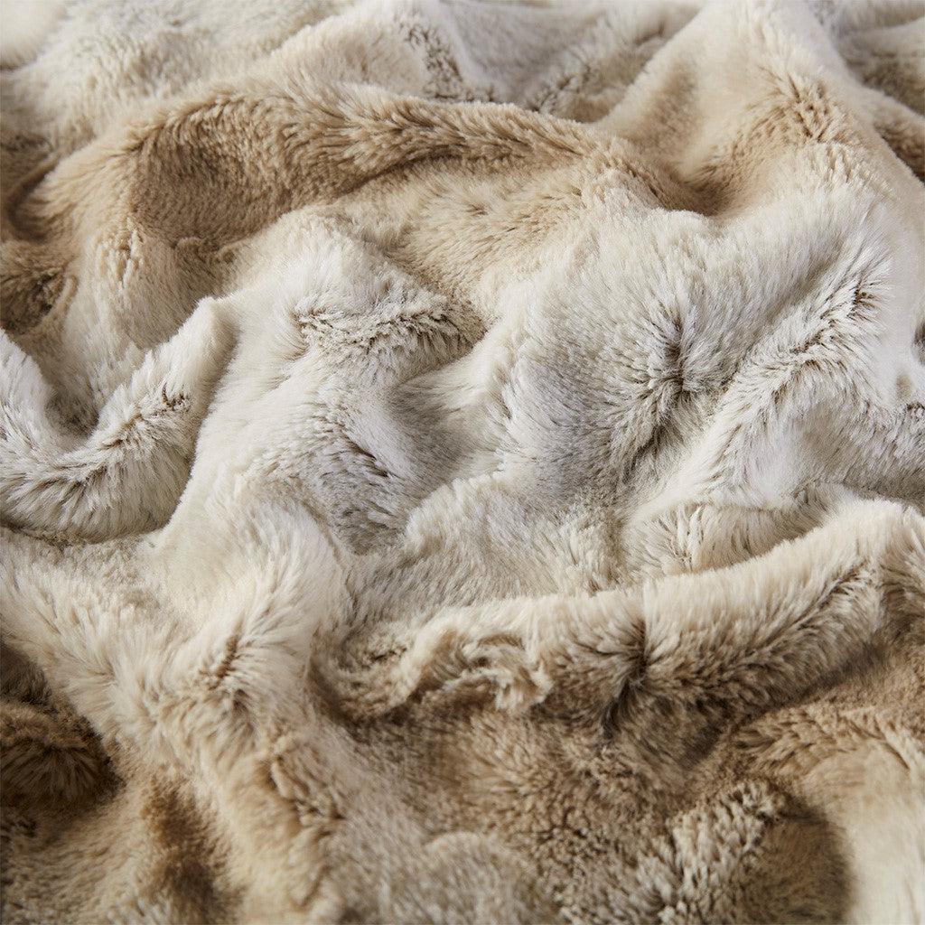 Oversized 60x70" Faux Fur Throw Blanket, Ombre Sand