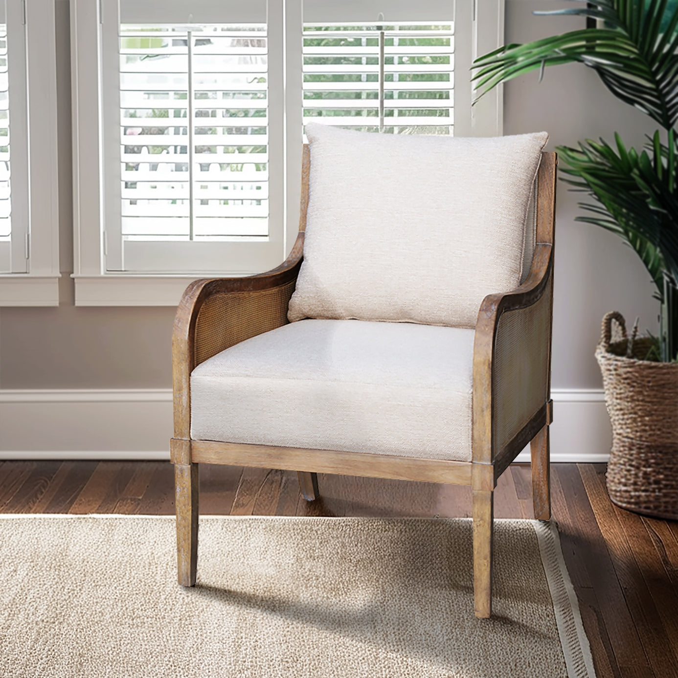 Cane Accent Chair with Removable Back Cushion