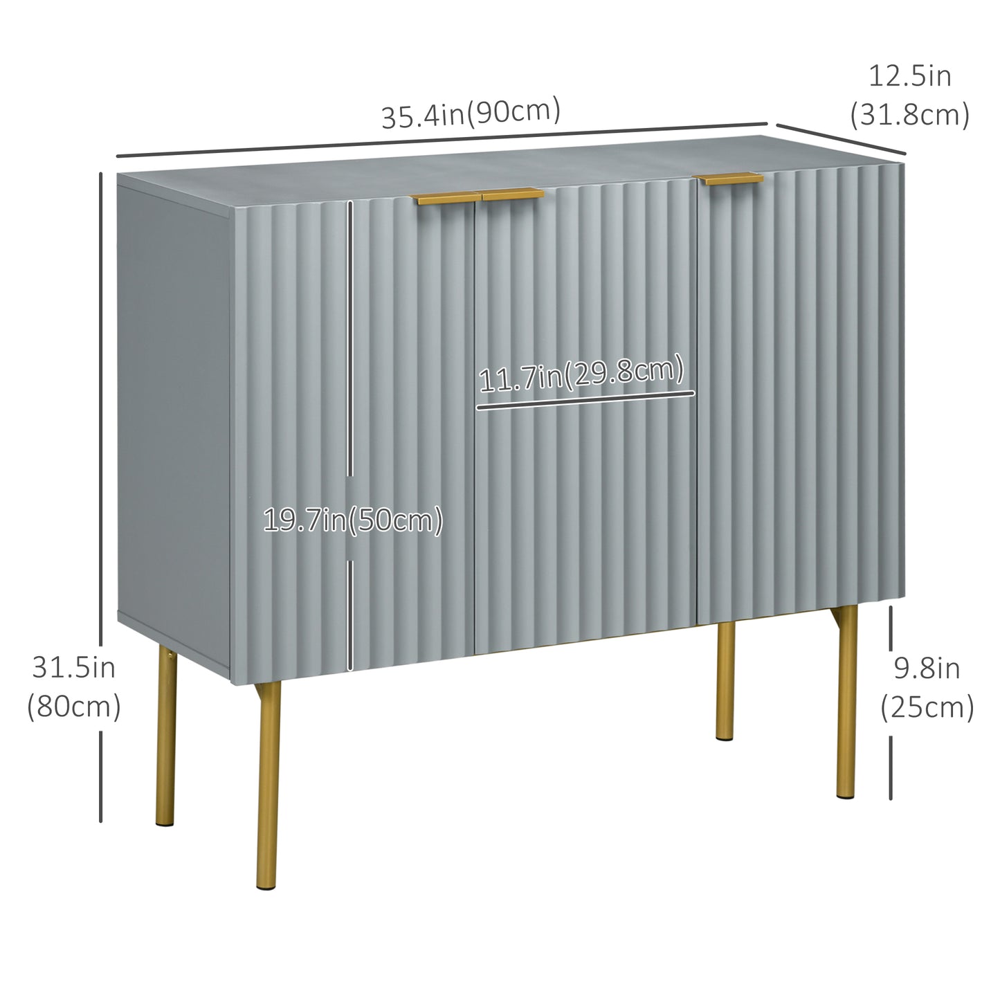 Modern Storage Cabinet Sideboard  with Gold Legs for Living Room Dining Room or Hallway Grey