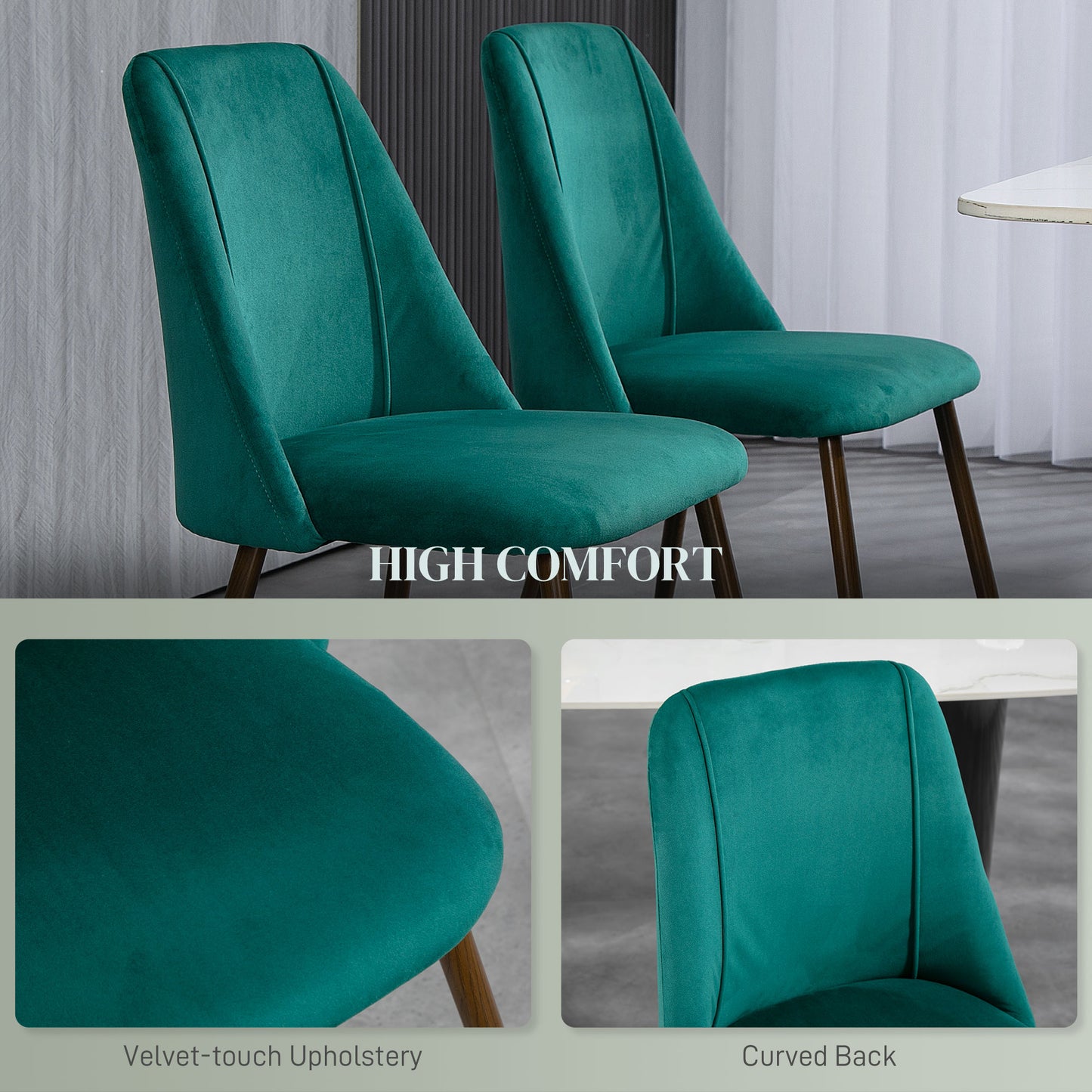 Green Velvet Upholstered Dining Chairs Set of 4, Velvet Accent Chair with Back and Wood-grain Steel Leg