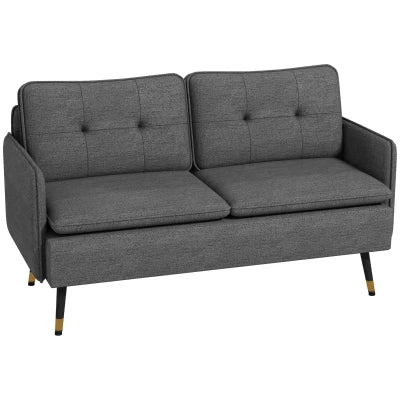 Modern 55" Loveseat, Fabric Love Seat Sofa with Button Tufted Back, with Steel Legs in Dark Grey