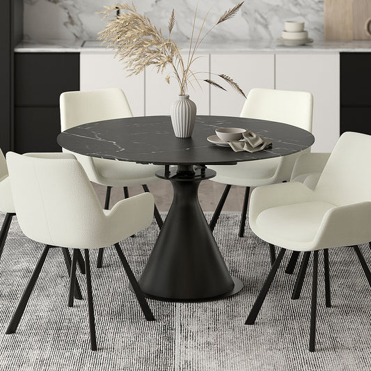 Calisto Round Pedestal Dining Table w/Extension in Black