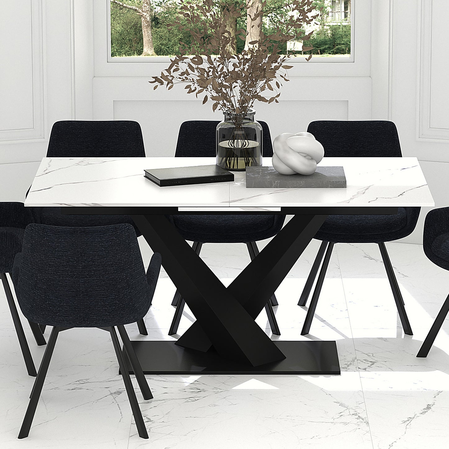 Dining Table w/Extension in White and Black