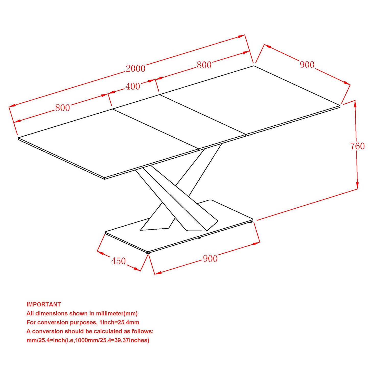 Dining Table w/Extension in White and Black