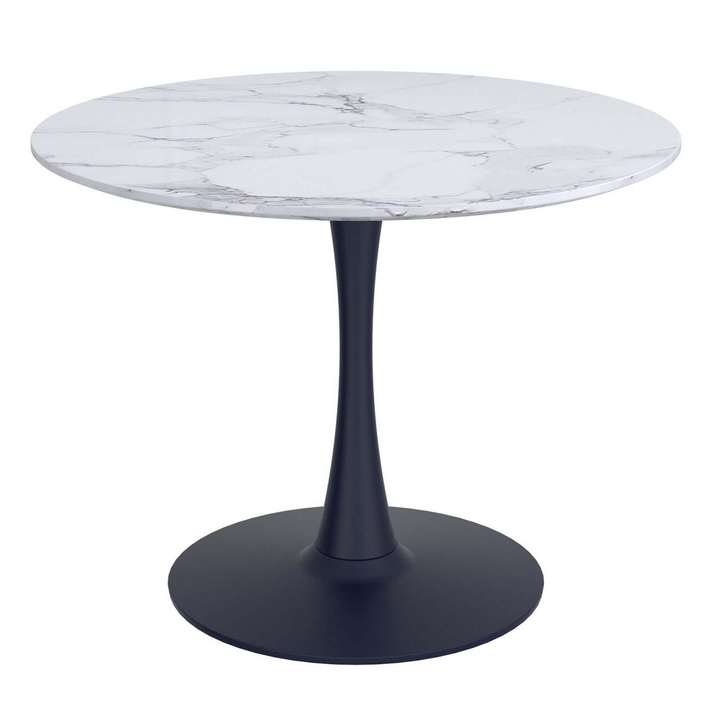 Zilo 40" Round Dining Table in White Faux Marble and Black