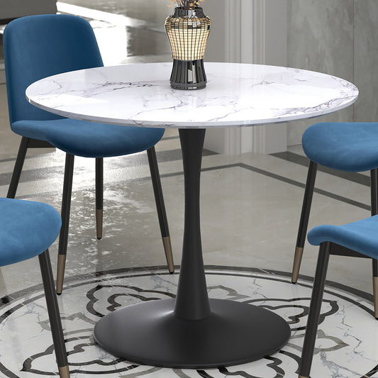 Zilo 40" Round Dining Table in White Faux Marble and Black