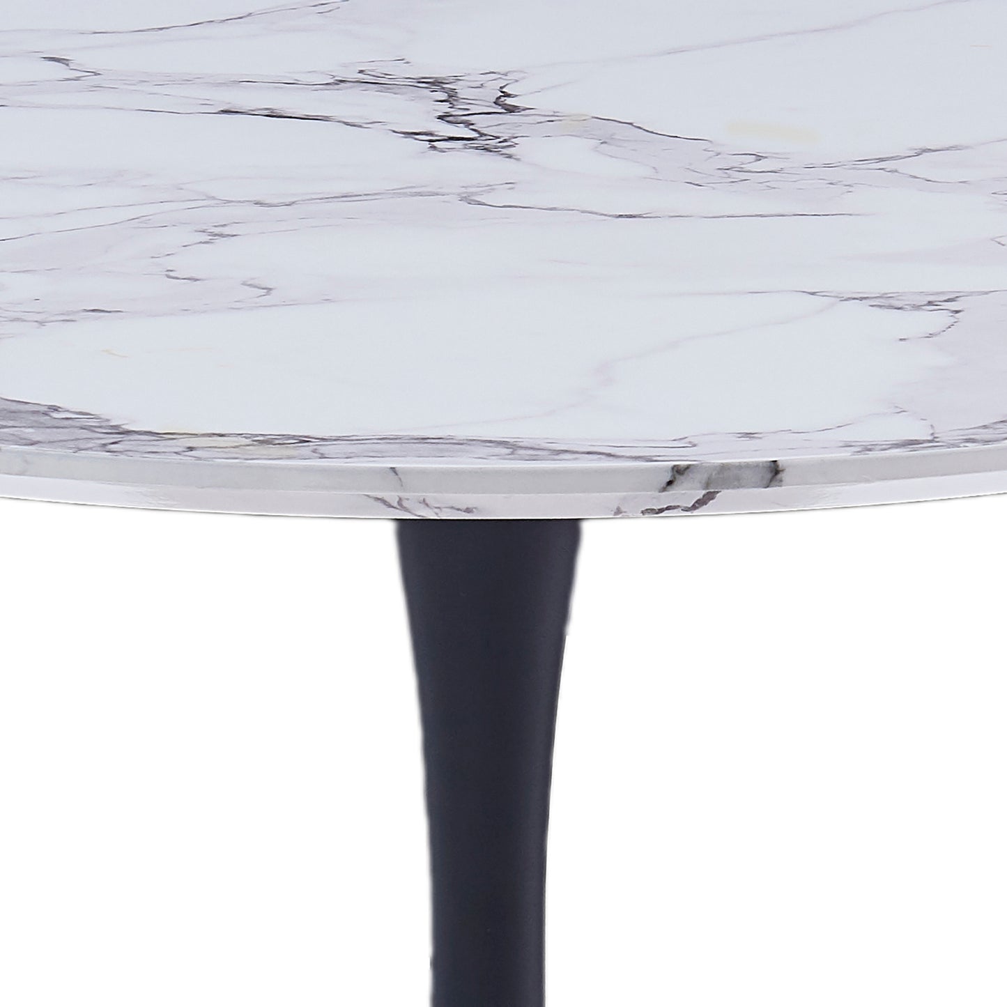 Zilo 40" Round Dining Table in White Faux Marble and Black