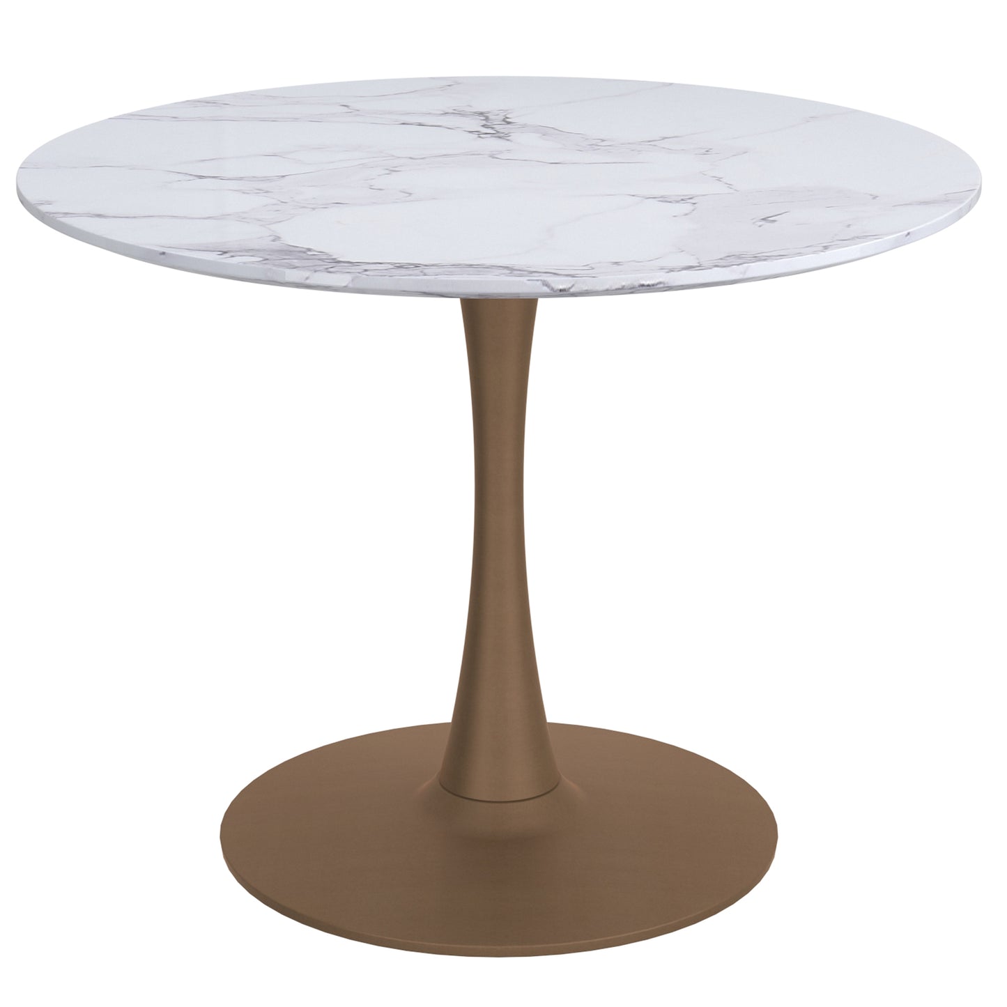 Zilo 40" Round Dining Table in White Faux Marble and Aged Gold