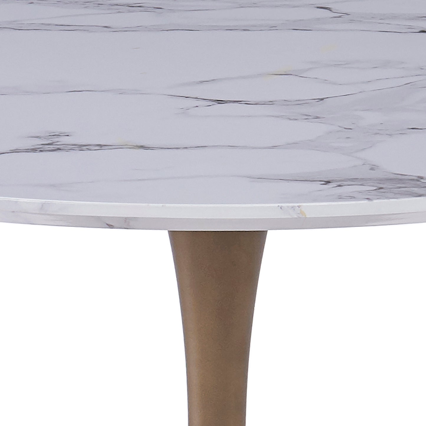 Zilo 40" Round Dining Table in White Faux Marble and Aged Gold