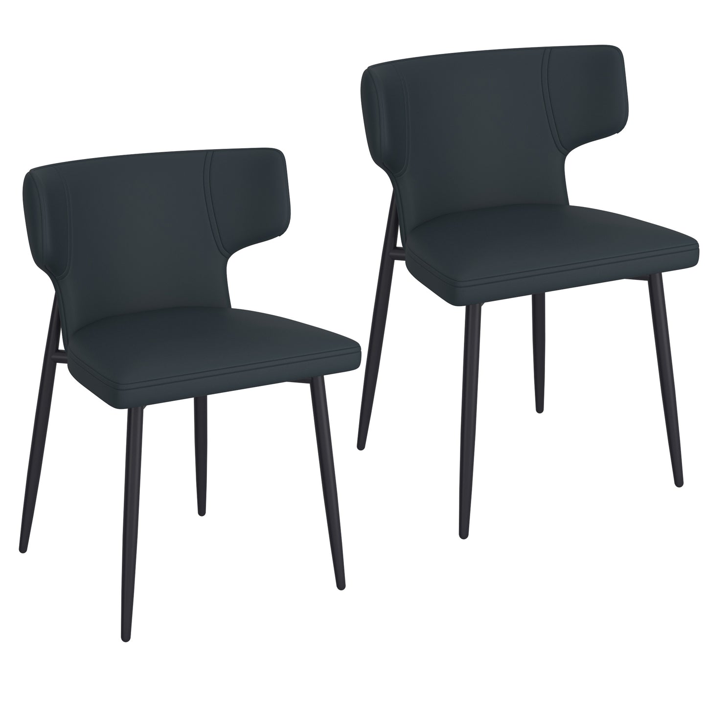 Olis Dining Chair, Set of 2, in Black Faux Leather and Black