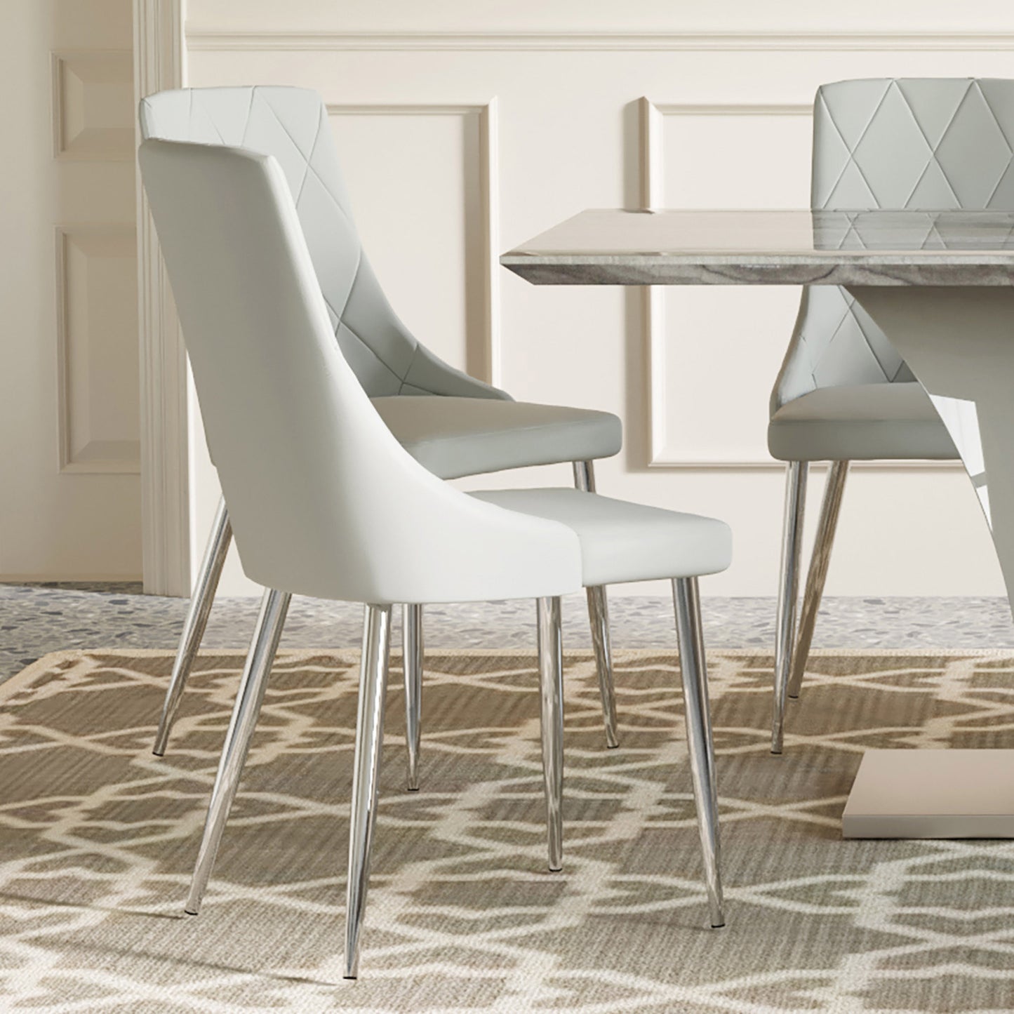 Devo Dining Chair, set of 2, in Light Grey and Chrome