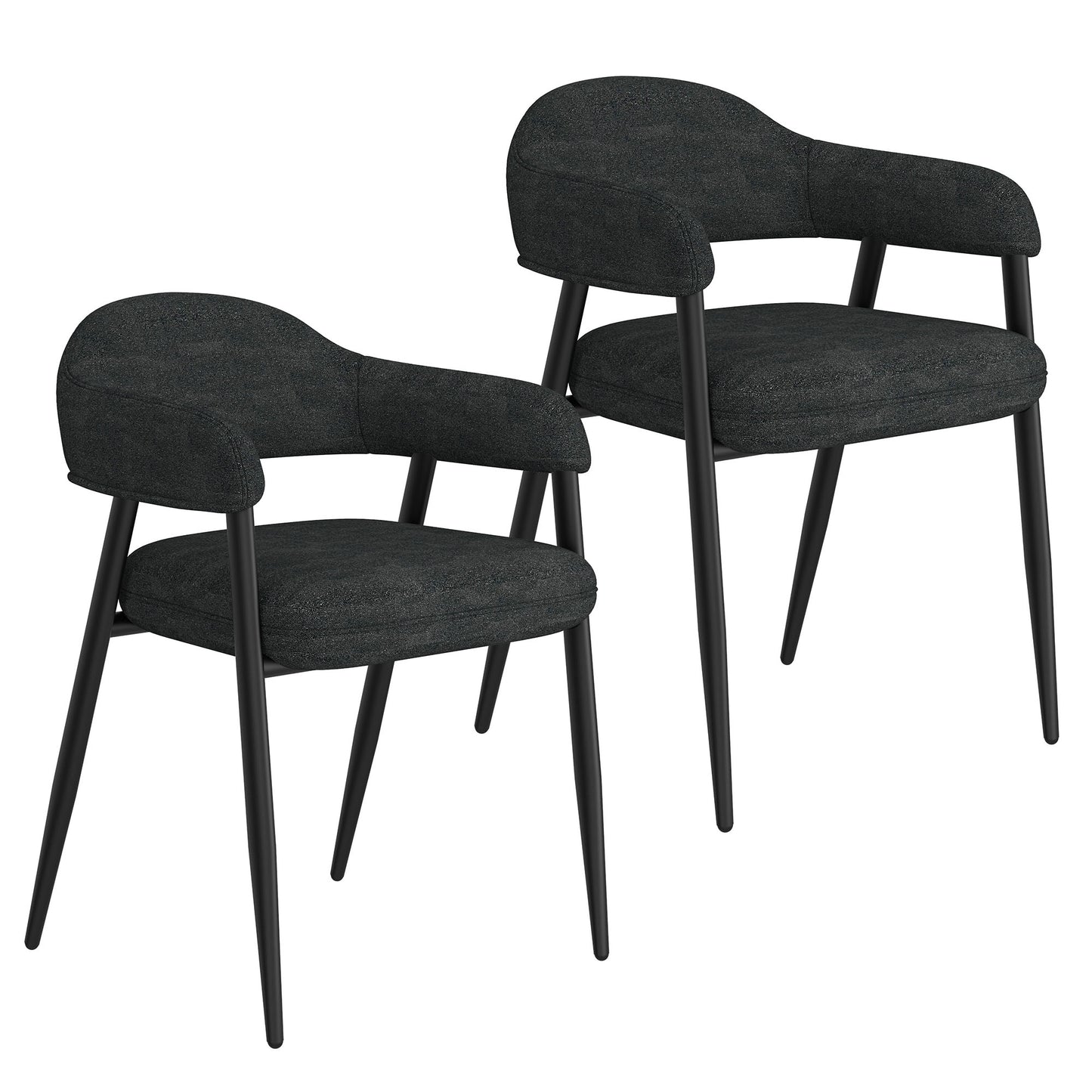 Archer Dining Chair, Set of 2, in Black Fabric and Black