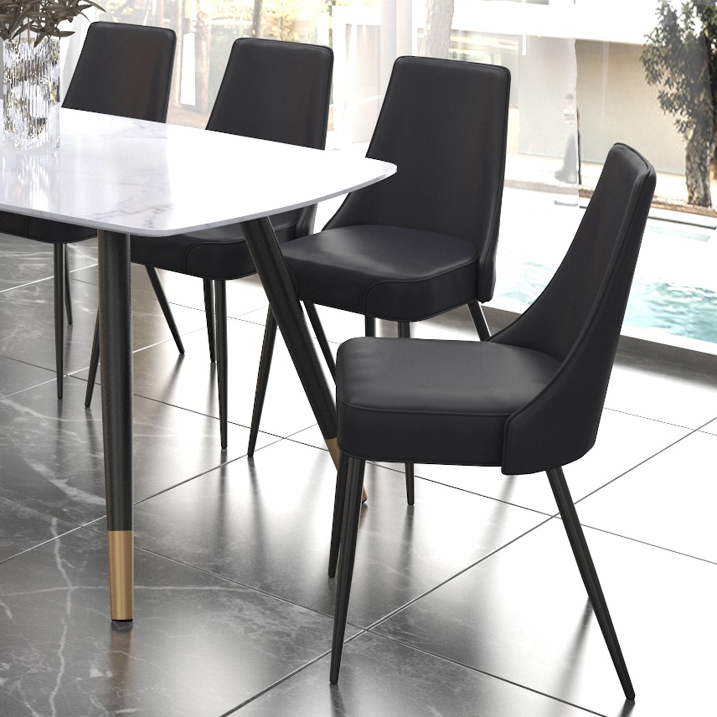 Koda Dining Chair, Faux Leather, Set of 2 in Black