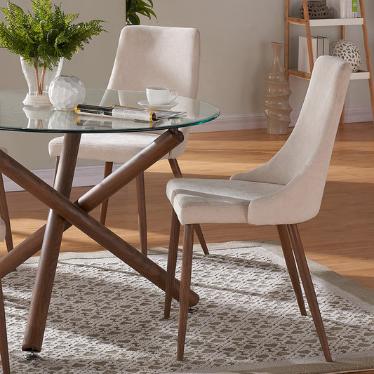 Cora Fabric Dining Chair, set of 2, in Beige and Walnut