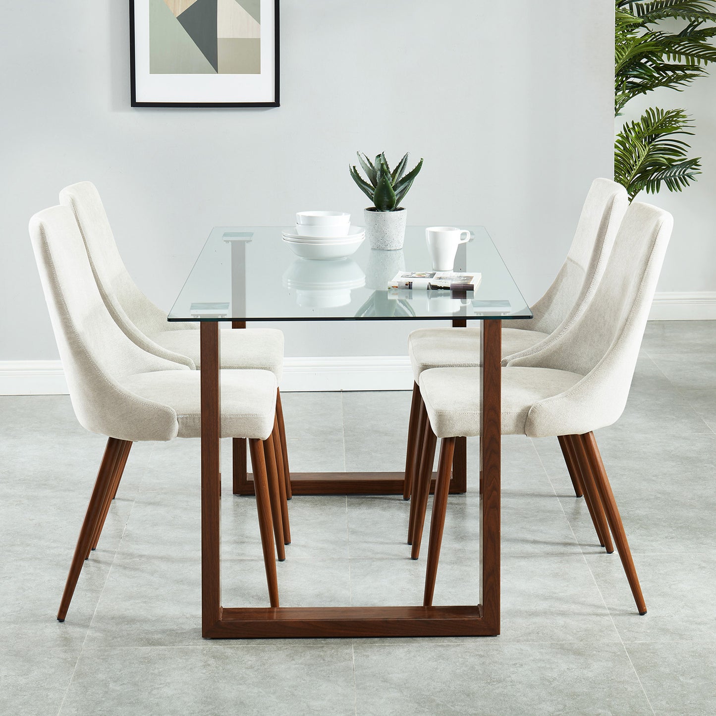 Cora Fabric Dining Chair, set of 2, in Beige and Walnut