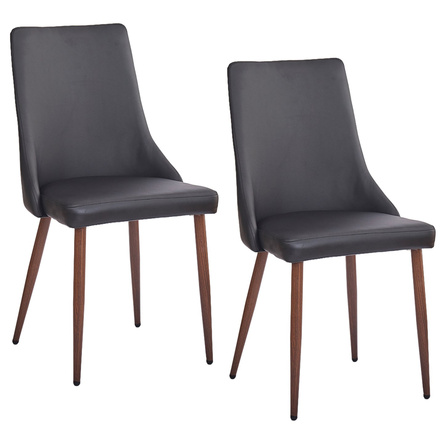 Cora Faux Leather Dining Chair, Set of 2 in Black and Walnut