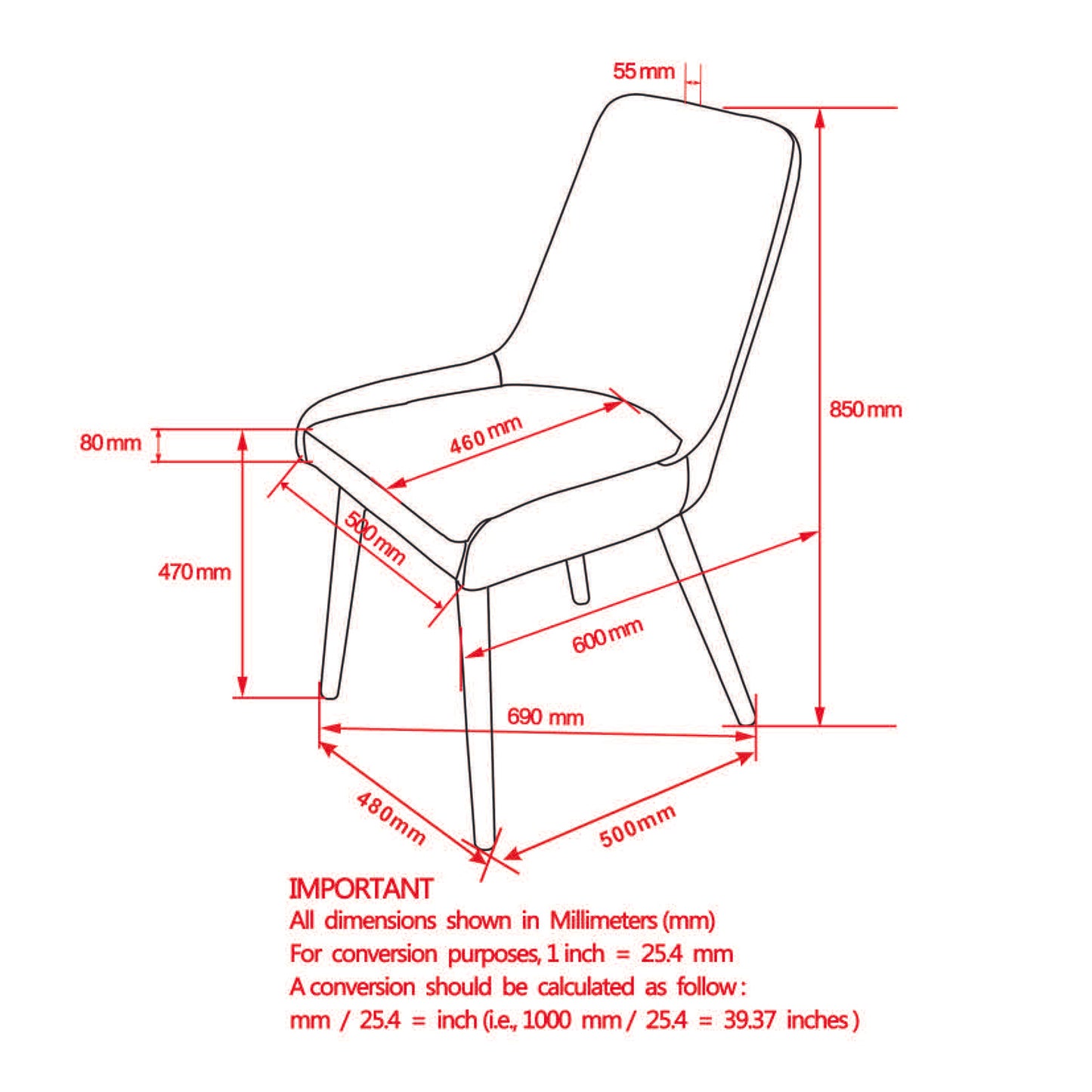 Mia Side Chair, Set of 2 in Dark Grey and Grey Leg