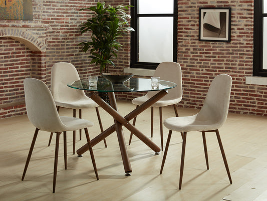 Lyna Dining Chair, [SET OF 4] in Beige and Walnut