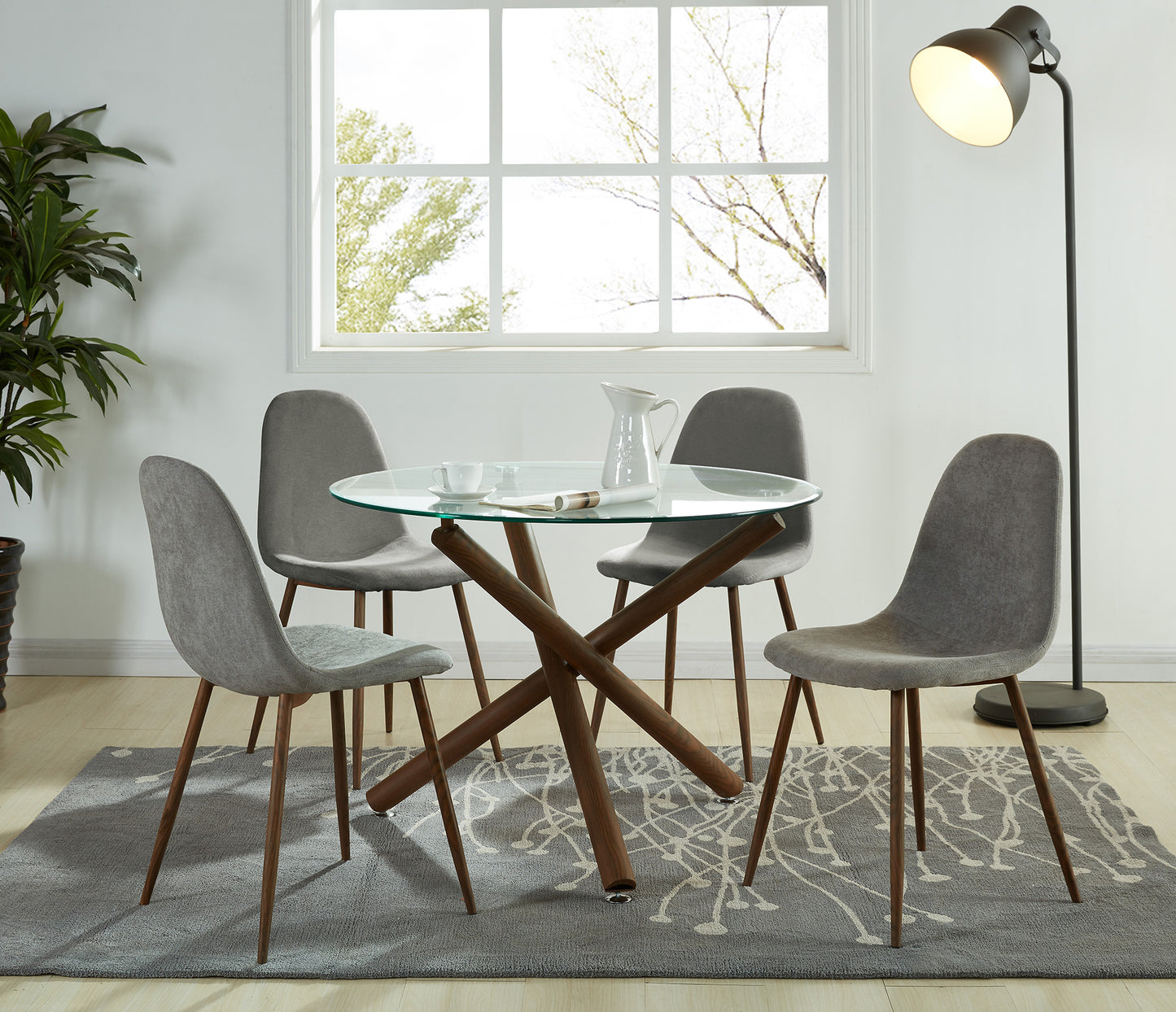 Lyna Dining Chair, Set of 4 in Grey and Walnut