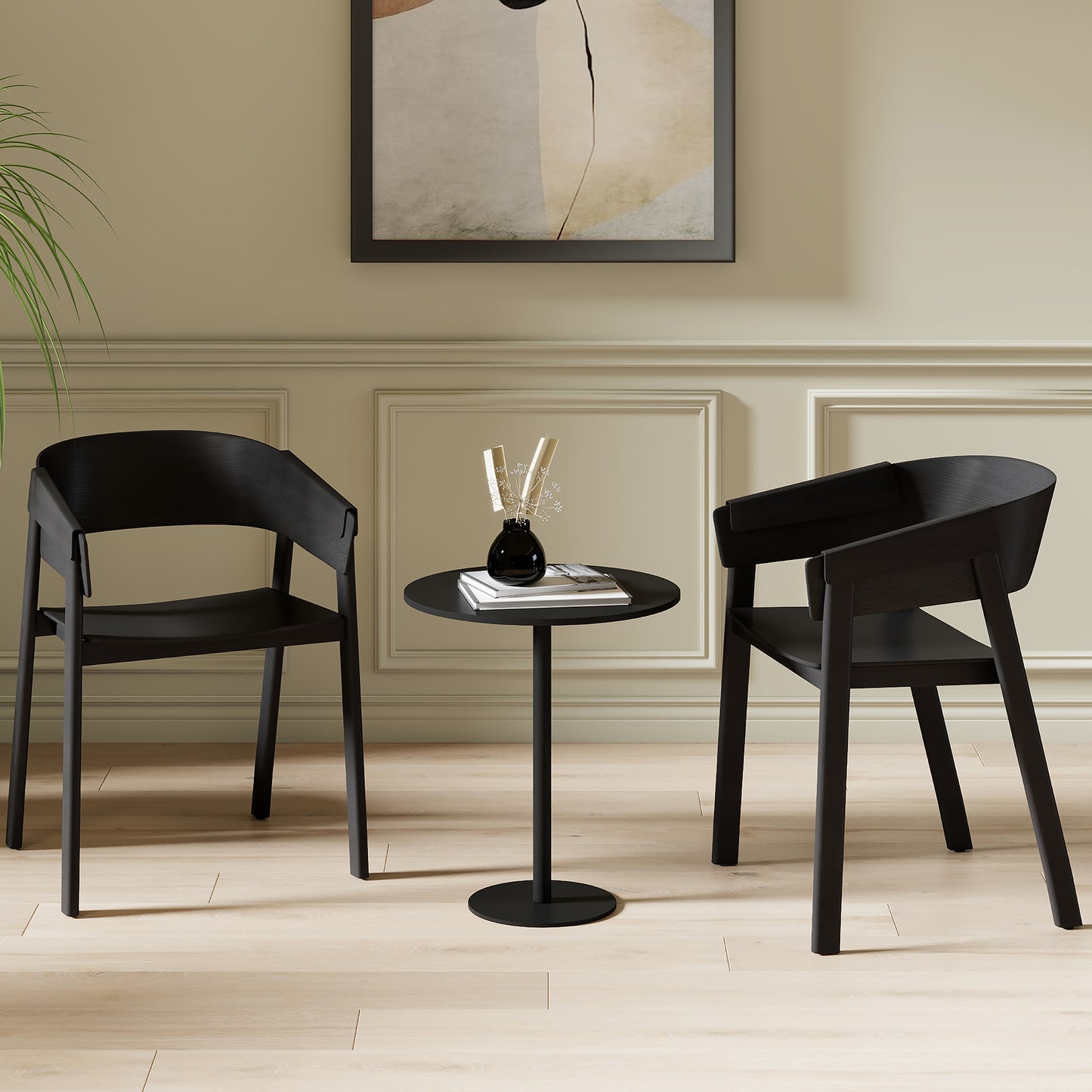 Solid Wood Dining Chair, Set of 2, in Black