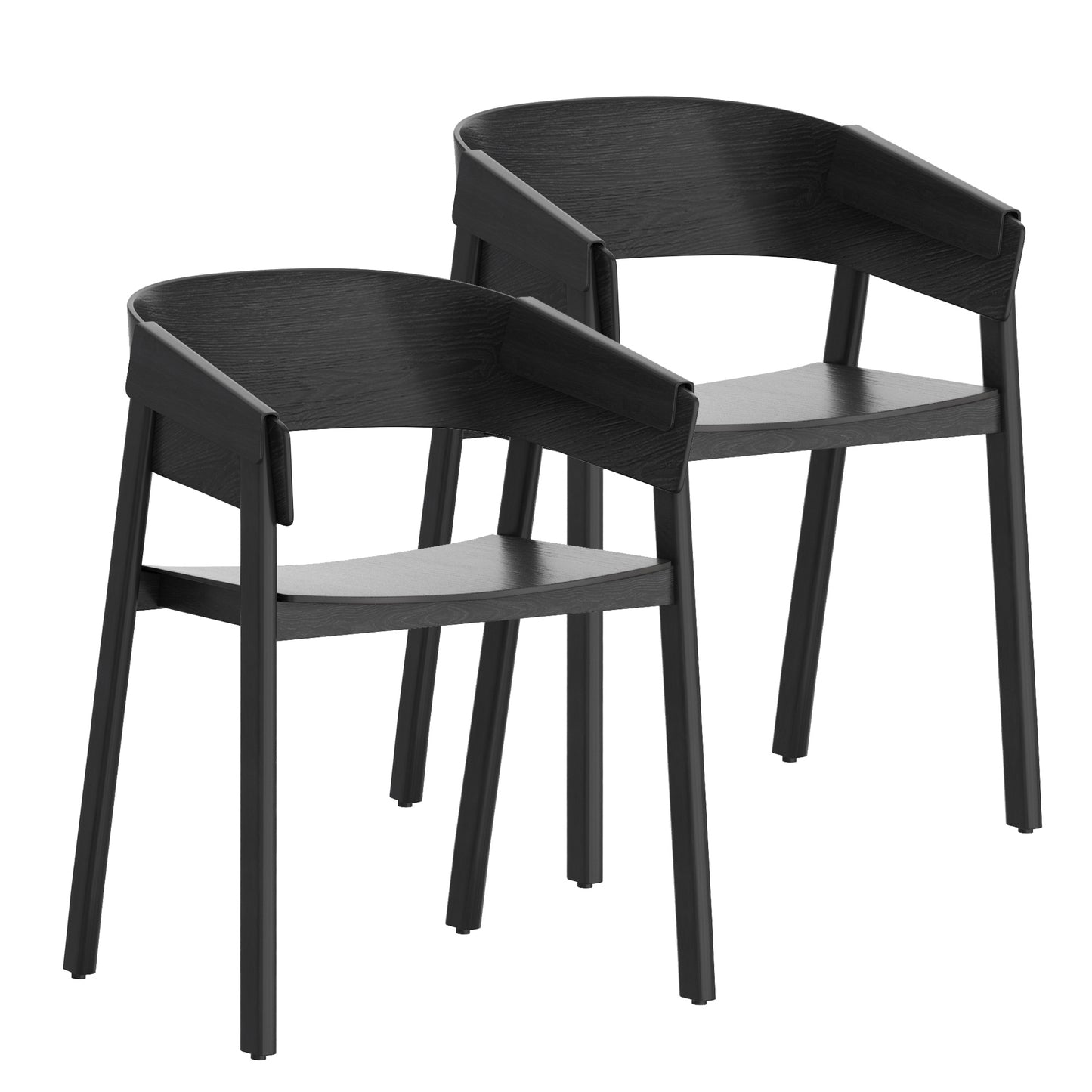 Solid Wood Dining Chair, Set of 2, in Black