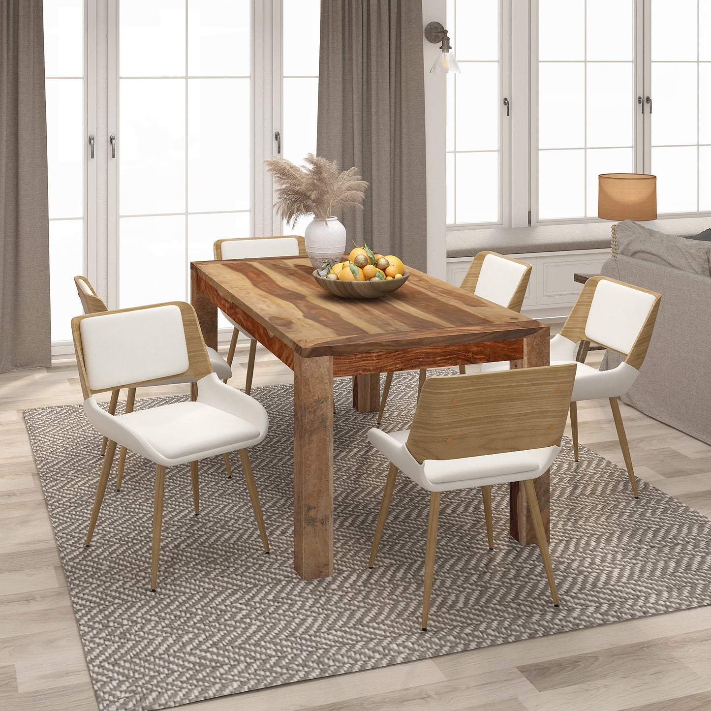 Hudson Dining Chair in Beige Fabric and Natural (1 PC)