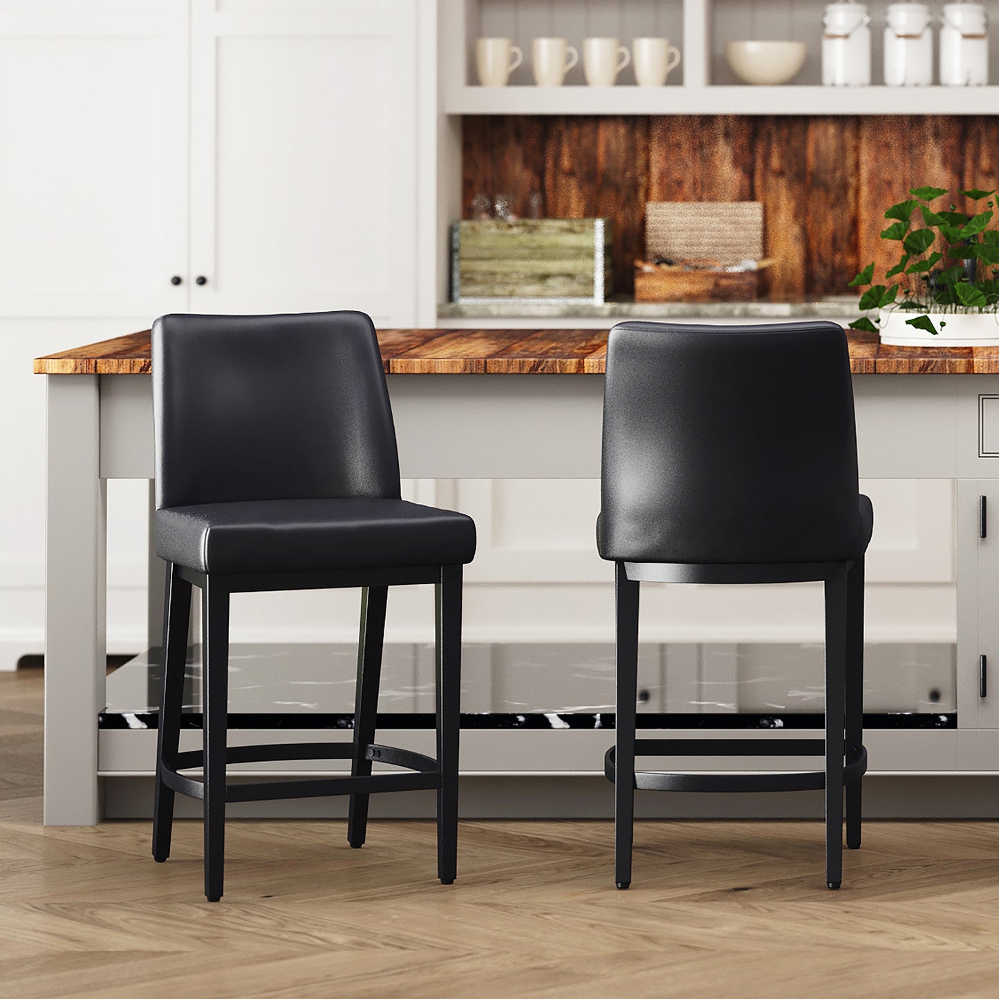 Jace 26" Counter Stool, Set of 2, in Black Faux Leather and Black