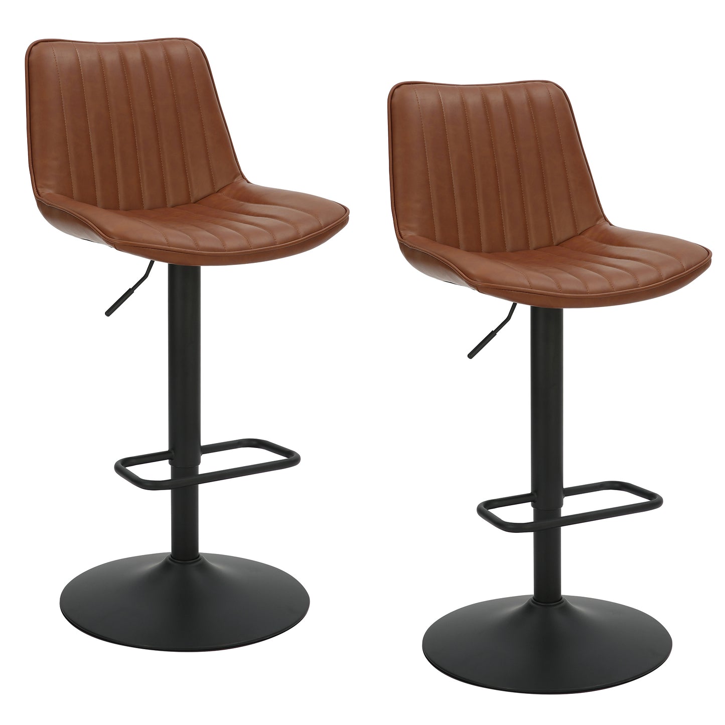 Kosi Adjustable Air-Lift Stool, Set of 2 in Saddle and Black