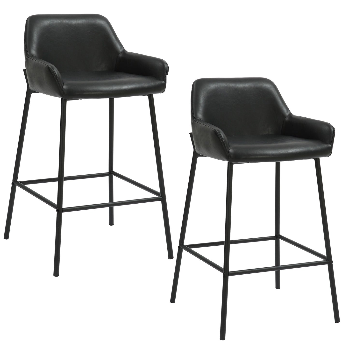 26" Counter Stool, PU, Set of 2 in Black