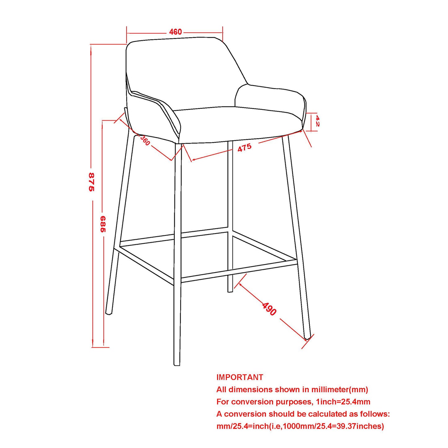 26" Counter Stool, PU, Set of 2 in Black